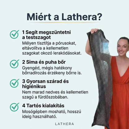 Lathera™ antibakteriális bőrradírozó zuhany törölköző