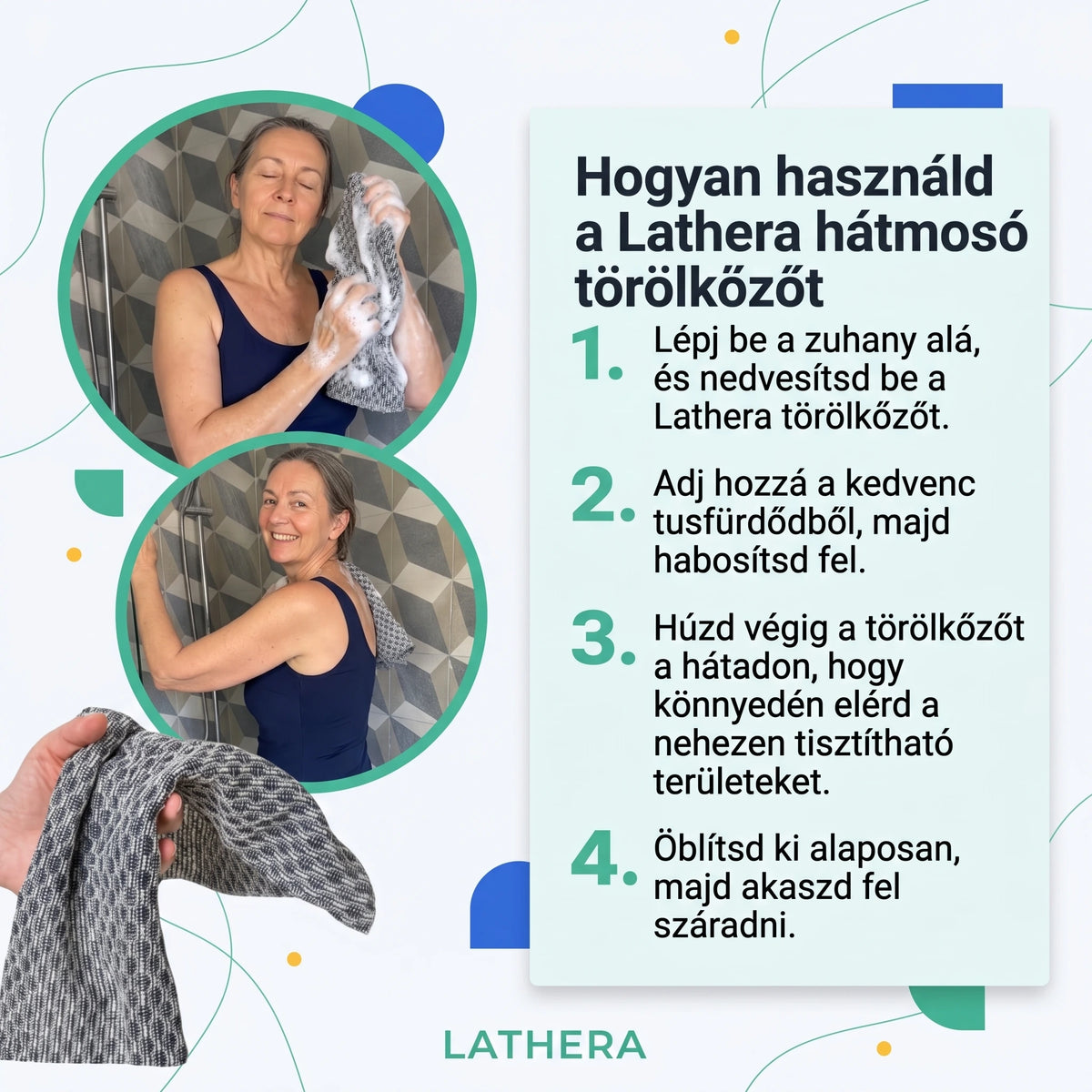 Lathera™ bőrradírozó zuhany törölköző